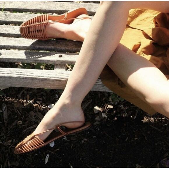 Doen Paloma Leather Sandals 40 9.5 Camel Slingback Boho Cottagecore - Picture 1 of 6